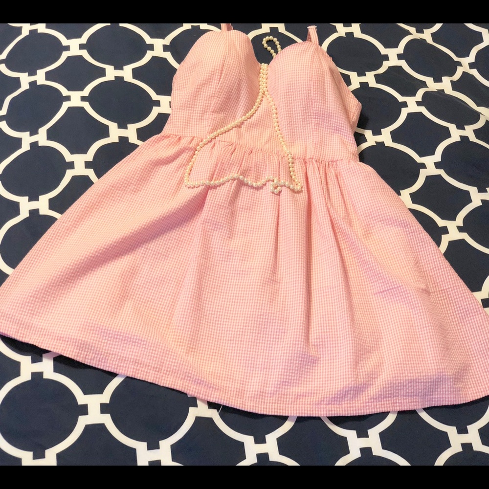 Pink Seersucker Sweetheart Sundress with Sash